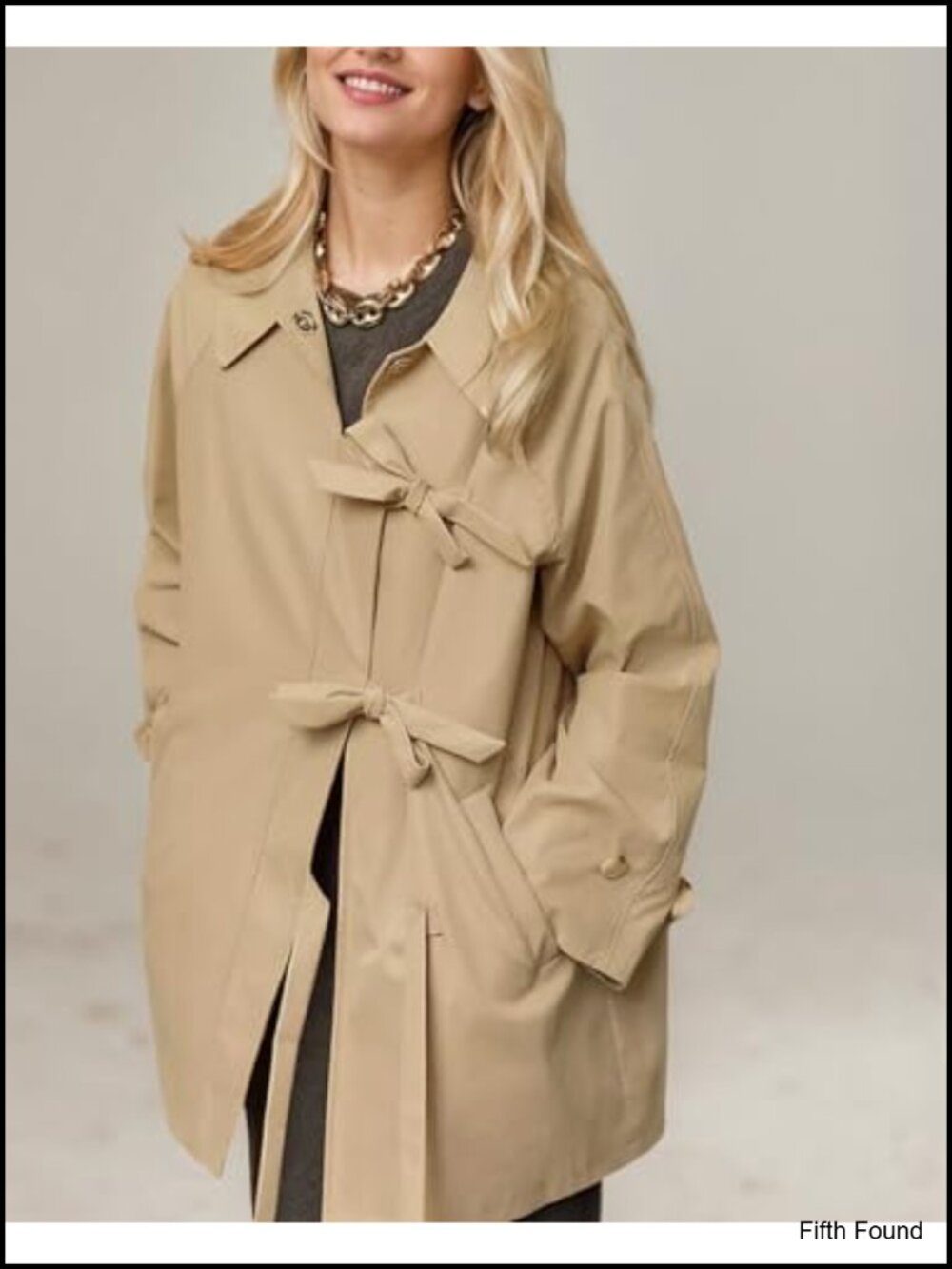Women's Bow Toggle Trench Coat Long Sleeve Lapel Collar Winter Peacoat - Picture 2 of 5